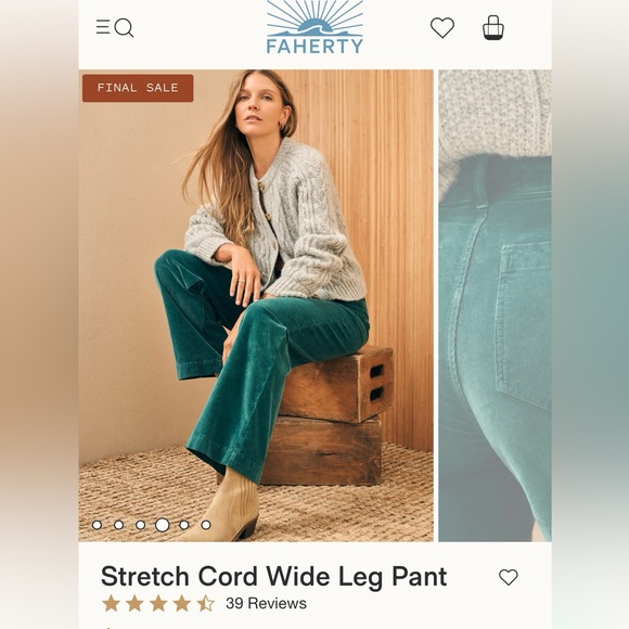 FAHERTY stretch wide leg corduroy size 27 NEW $168 - Picture 2 of 4